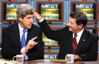 House Majority Leader Tom DeLay (R-TX) congratulates Kerry for making a "super-duper point" about Iraq.